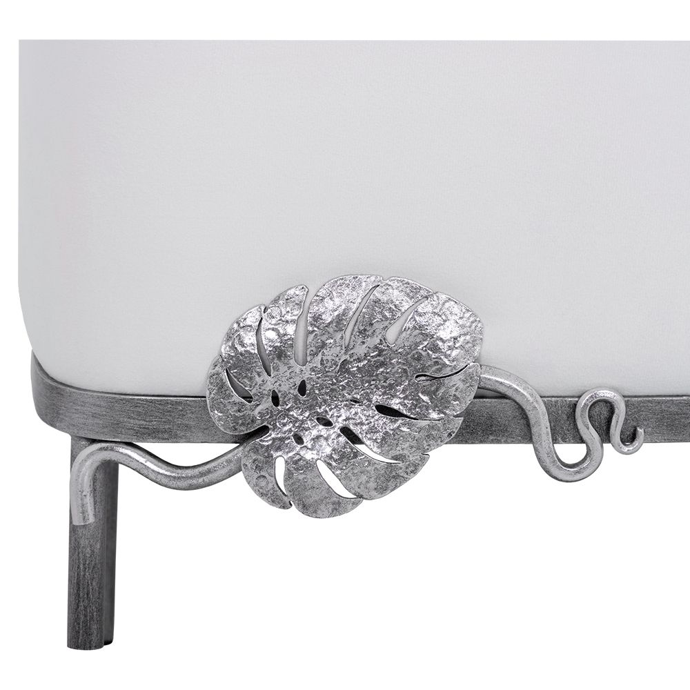 Банкетка Monstera Deliciosa (Монстера) Белая Античное серебро