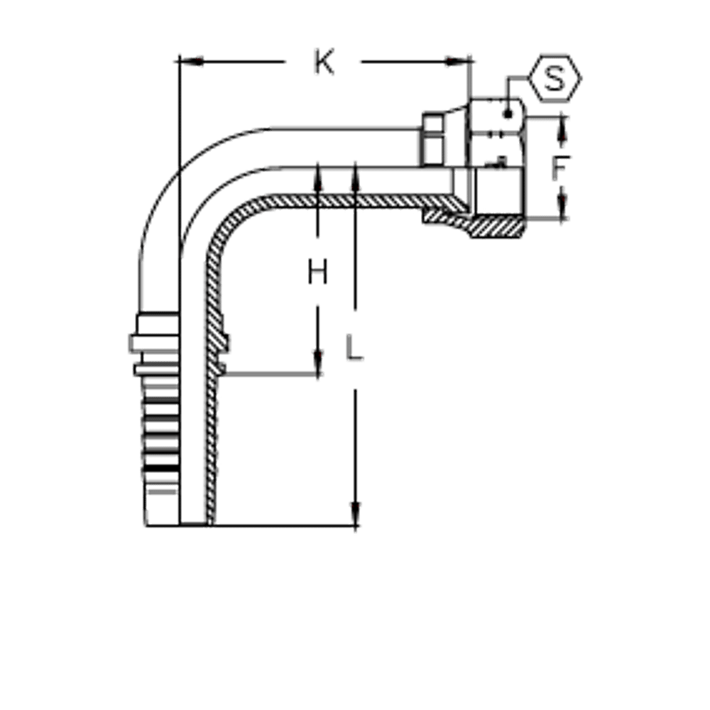 Фитинг DN 06 JIC (Г) 7/16 (90) (удлинен.)