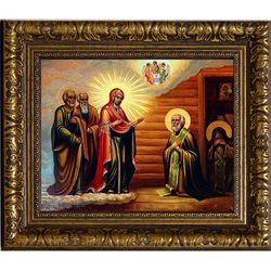 Явление Пресвятой Богородицы преподобному Сергию Радонежскому. Икона на холсте.