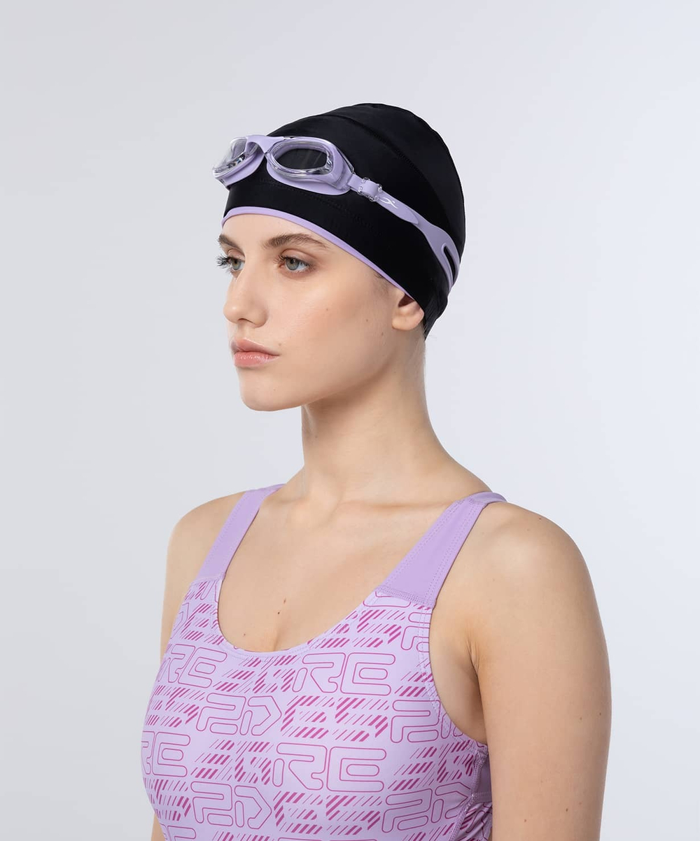 Шапочка для плавания Duplo Black/Lilac, полиамид, для длинных волос