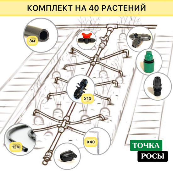 Комплект капельного полива ТОЧКА РОСЫ ПРОФ на 40 растений