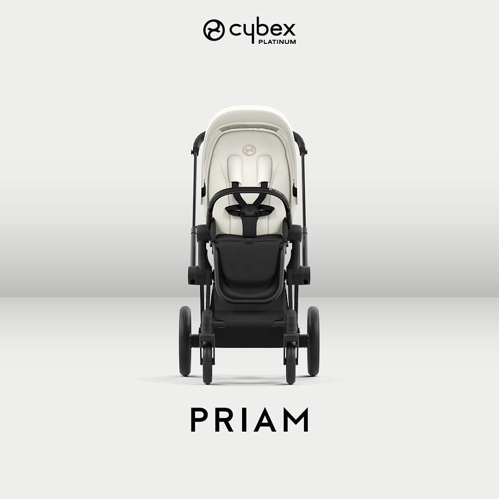 Коляска Cybex Priam IV Matt Black complete Aton S2 Hibiscus Red Base One 4 в 1 Off White