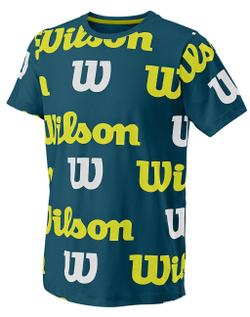 Футболка для мальчика теннисная Wilson All Over Logo Tech Tee B - blue coral