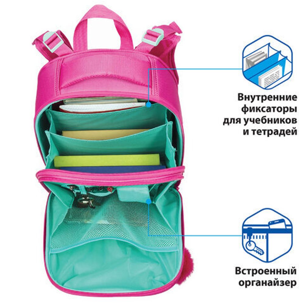 Ранец BRAUBERG PREMIUM, 2 отделения, с брелоком, для девочек, "Весенняя мята", 38х29х18 см, 227817