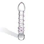 Прозрачный стеклянный фаллос с розовой спиралькой и пупырышками Spiral Staircase - 18 см. (Цвет: прозрачный)