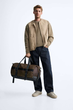 ZARA СУМКА-БОУЛИНГ В СПОРТИВНОМ СТИЛЕ, КОРИЧНЕВЫЙ