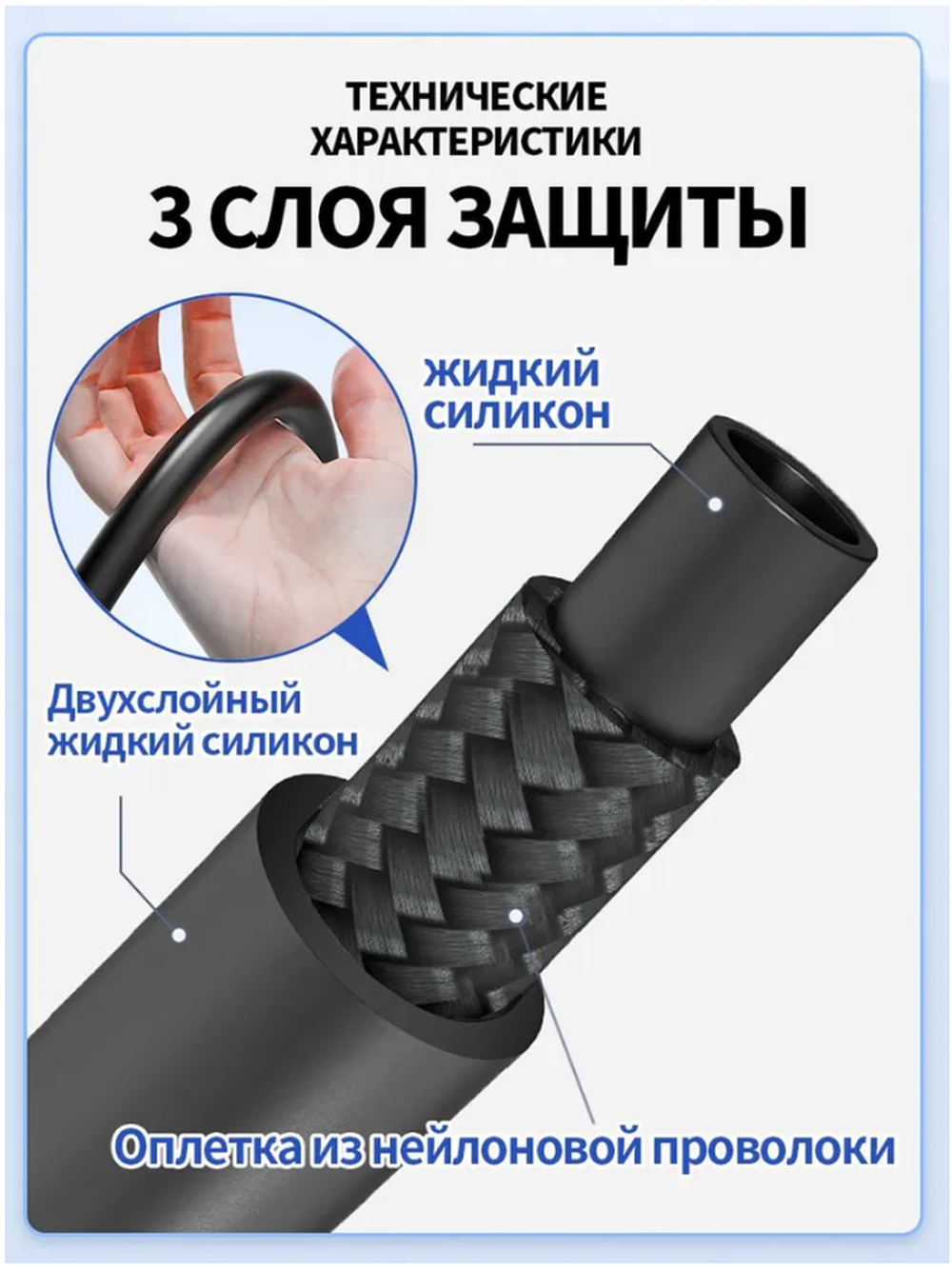 Усиленный силиконовый душевой шланг 1.5 м серый