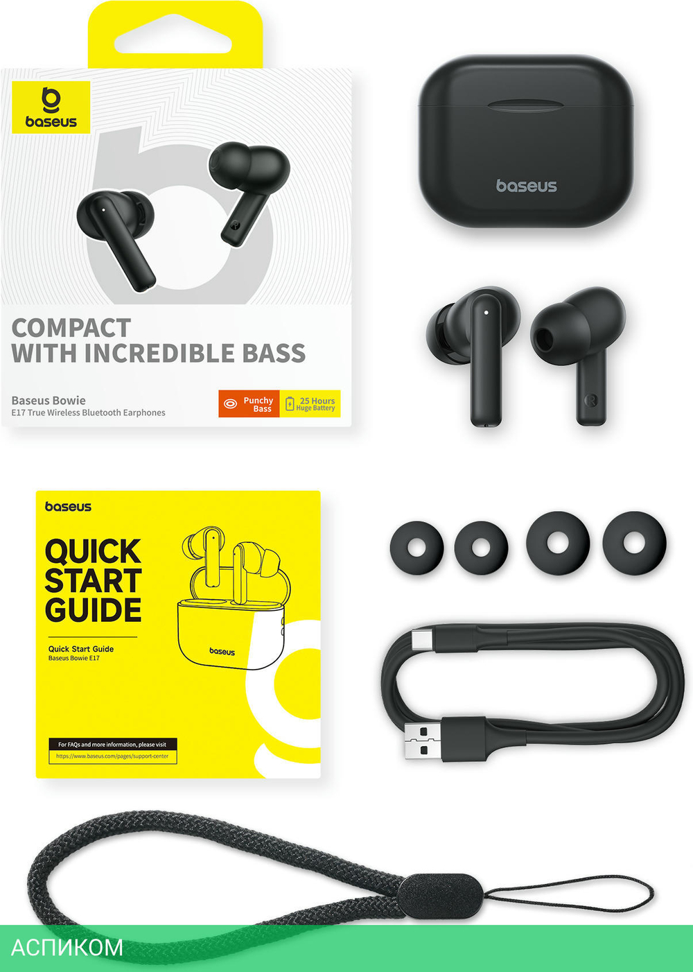 Наушники Baseus Bowie E17 True Wireless Earphones Cluster Black (A00072200113-Z1)