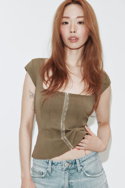 ZARA ЭЛАСТИЧНЫЙ ТОП-КОРСЕТ, ТЕМНЫЙ ХАКИ
