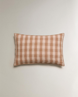Zara Home наволочка декоративная из льна, терракотовый, в клетку, 40x60 см