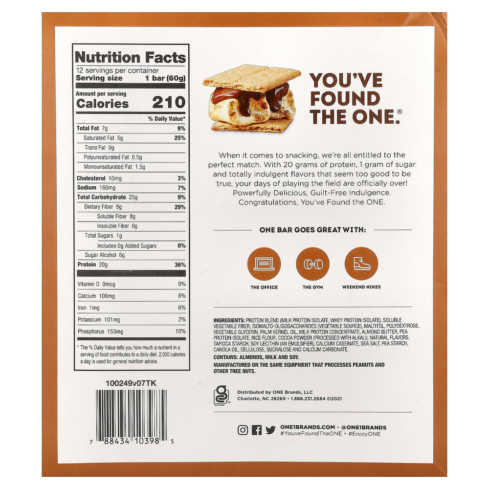 One Brands, Протеиновые батончики, S'mores, 12 батончиков, 60 г (2,12 унции) каждый