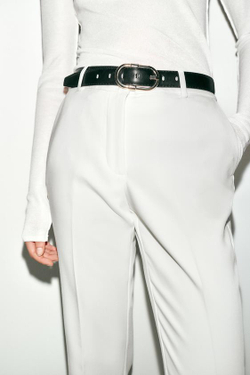 ZARA ПРЯМЫЕ БРЮКИ С РЕМНЕМ, ЭКРЮ