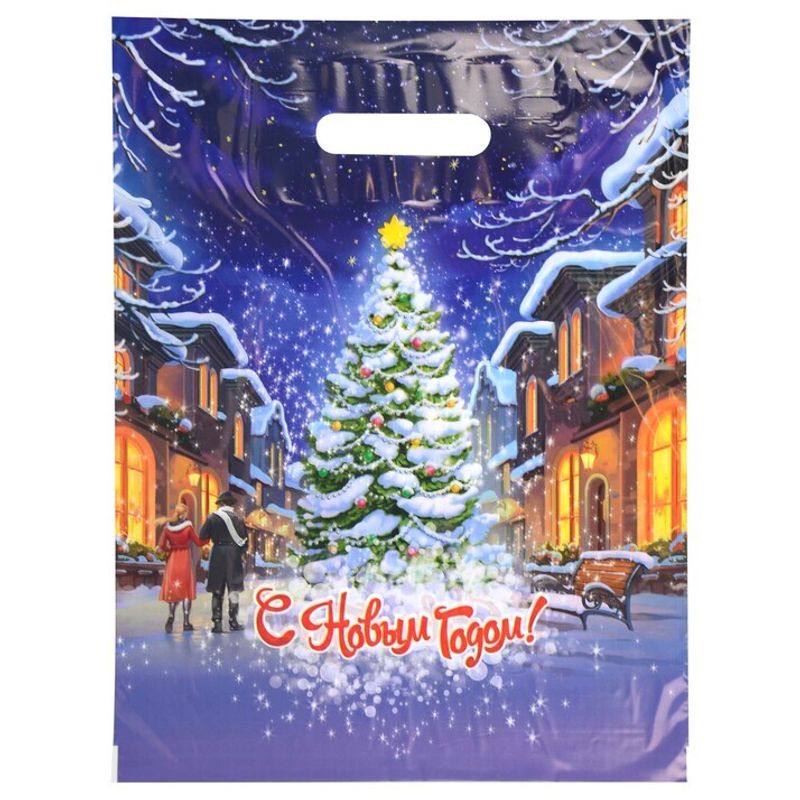 Пакет новогодний прорубная ручка Россия 30*40 см 30 мкм ПВД Свидание  1 шт 1 000 шт/кор