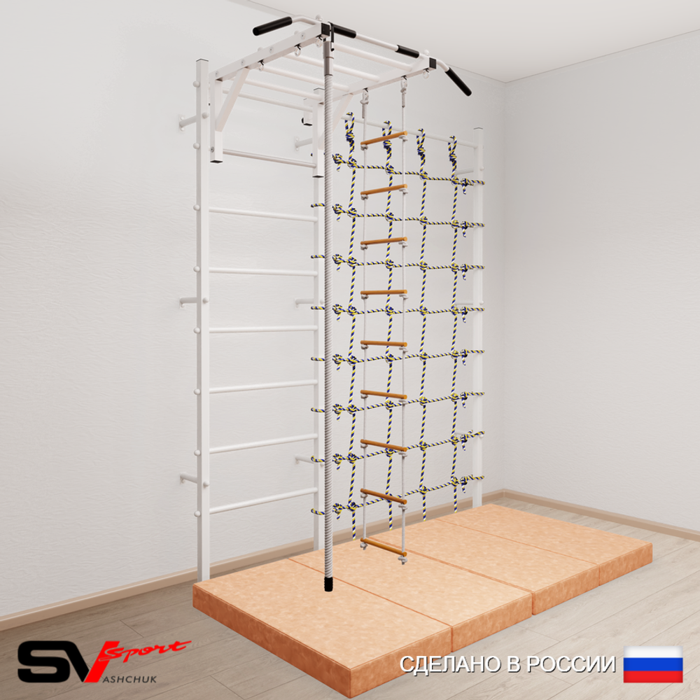 Шведская стенка Sv Sport 53440 (Турник рукоход/Канат/Лестница/Мат 2м/Канатный лаз)