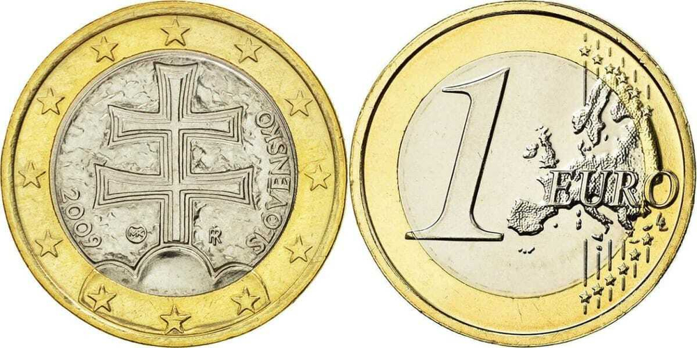 Словакия 1 евро, 2009-2024 Крест XF