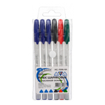 Набор цветных масляных шариковых ручек 6 штук, MC-Basir, 4 цвета чернил, белый треугольный корпус, наконечник 1 мм, неавтоматическая многоразовая, пулевидный стержень для письма