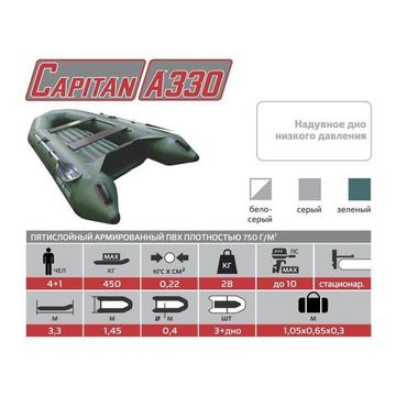 Лодка Тонар Капитан A330 (надувное дно) серый