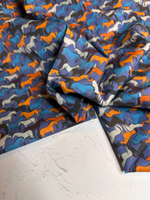 Блузочно-плательный поплин с рисунком (96%хлопок/4%эластан, Конный бунт на поле, 142, 92 гр/м2)