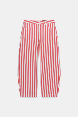 ZARA ЗАУЖЕННЫЕ ДЖИНСЫ В ПОЛОСКУ — ZW COLLECTION, КРАСНЫЙ/БЕЛЫЙ