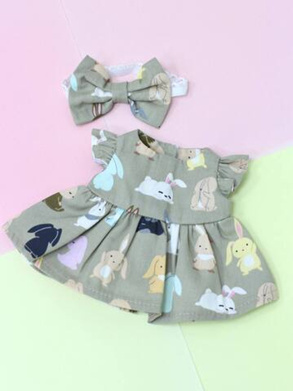 Платье "Зайки на оливковом" для Бетти, 30 см