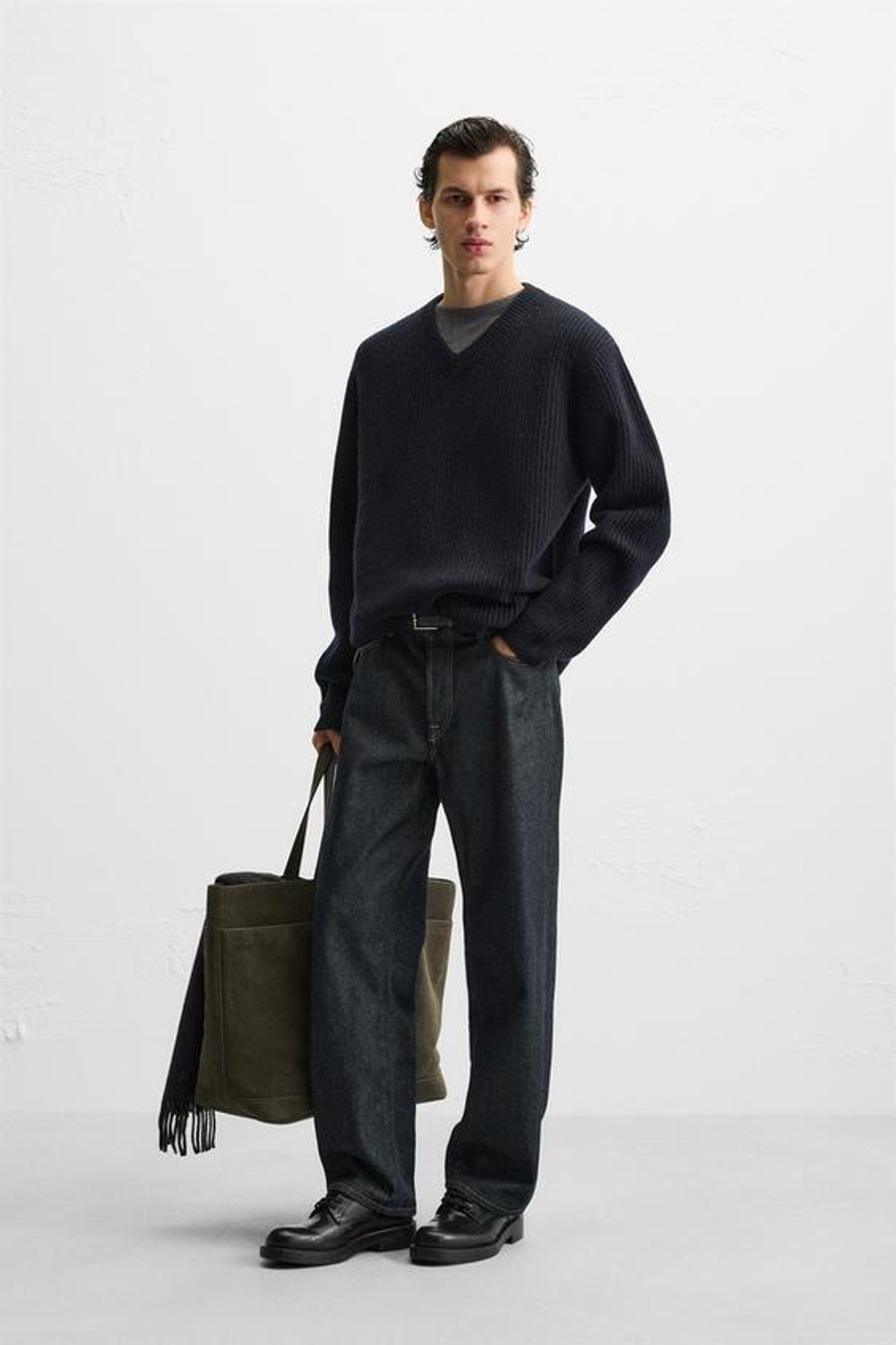 ZARA СВИТЕР ИЗ 100% ШЕРСТИ, МОРСКОЙ СИНИЙ