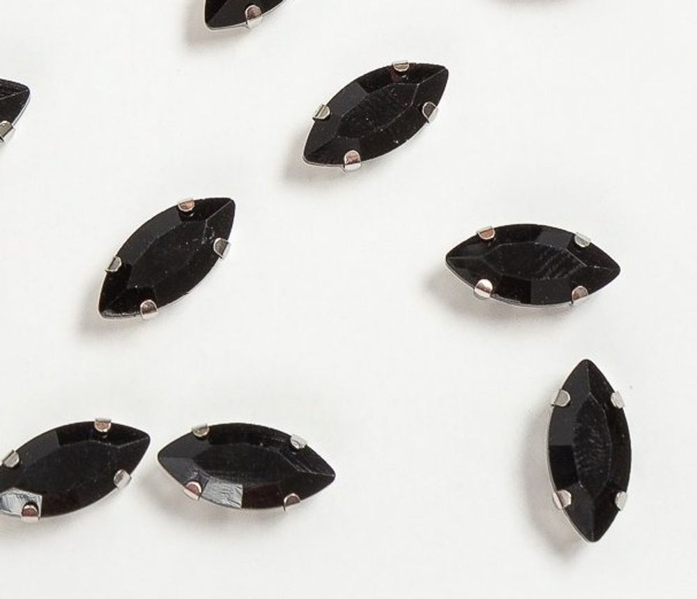 Стразы пришивные стекло в оправе, р. 15х7 мм, чёрный