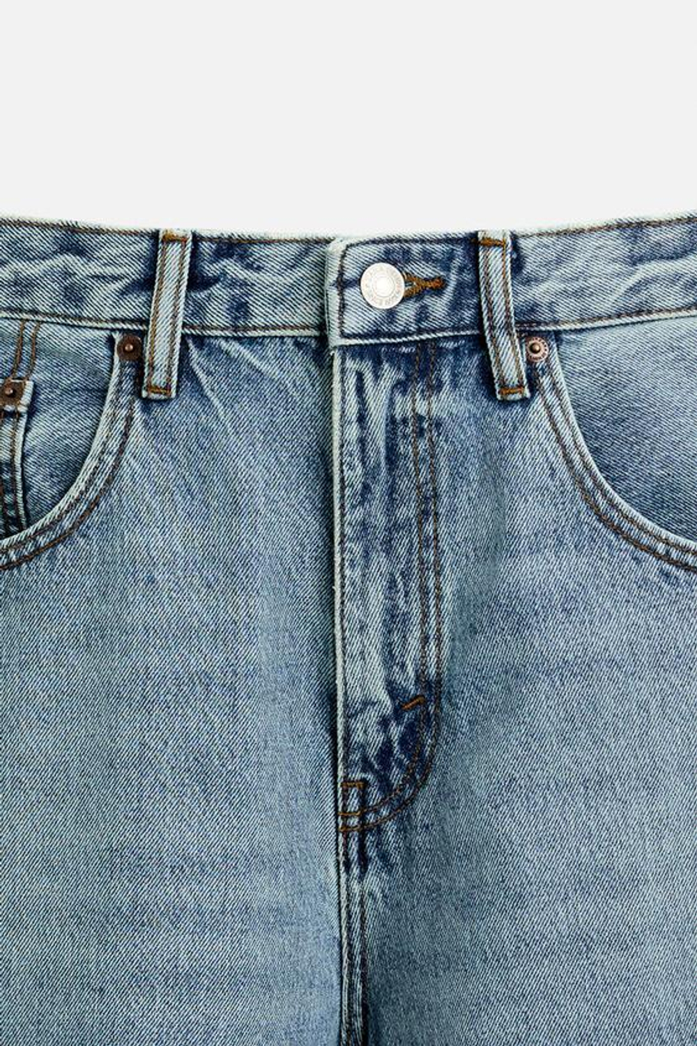 ZARA ДЖИНСЫ BAGGY С ЛАМПАСАМИ, ГОЛУБОЙ