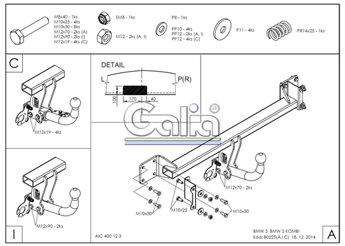 Оцинкованный фаркоп на BMW 5-Series E60 седан / E61 универсал 2003-2010, в т (без электрики), Galia B022A