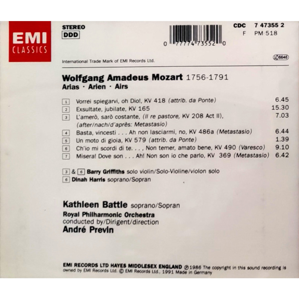 Kathleen Battle, The Royal Philharmonic Orchestra, Andre Previn / Mozart: Arias (CD)