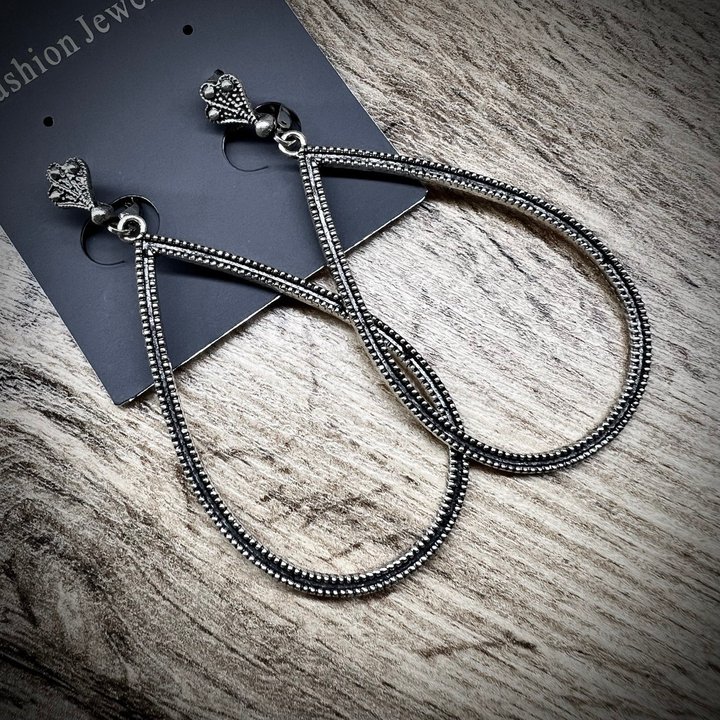 Серьги на англ.заст Bohemia рамка капля металл античный серебристый