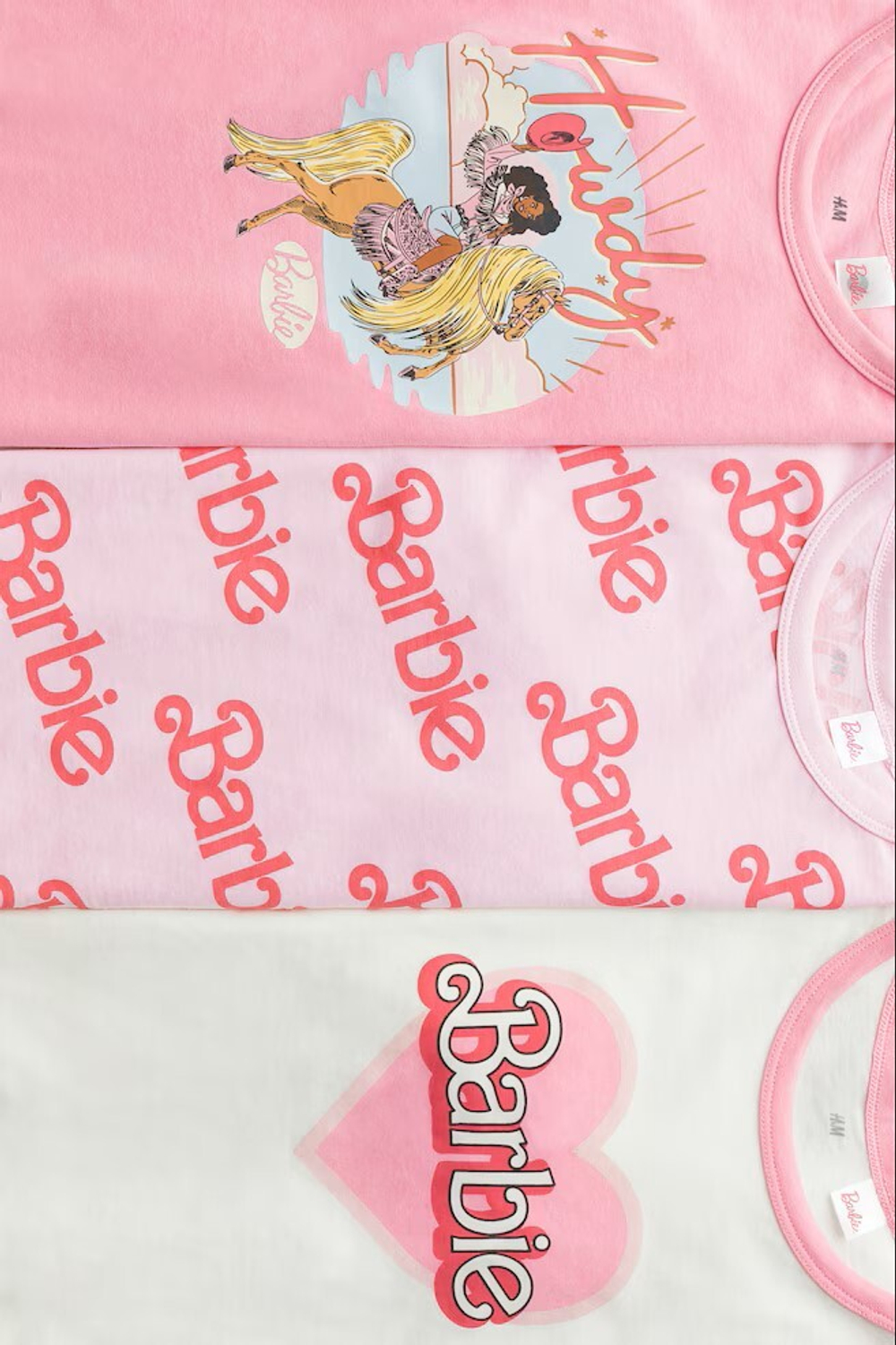 H&M Набор из трех хлопковых футболок с принтом, розовый