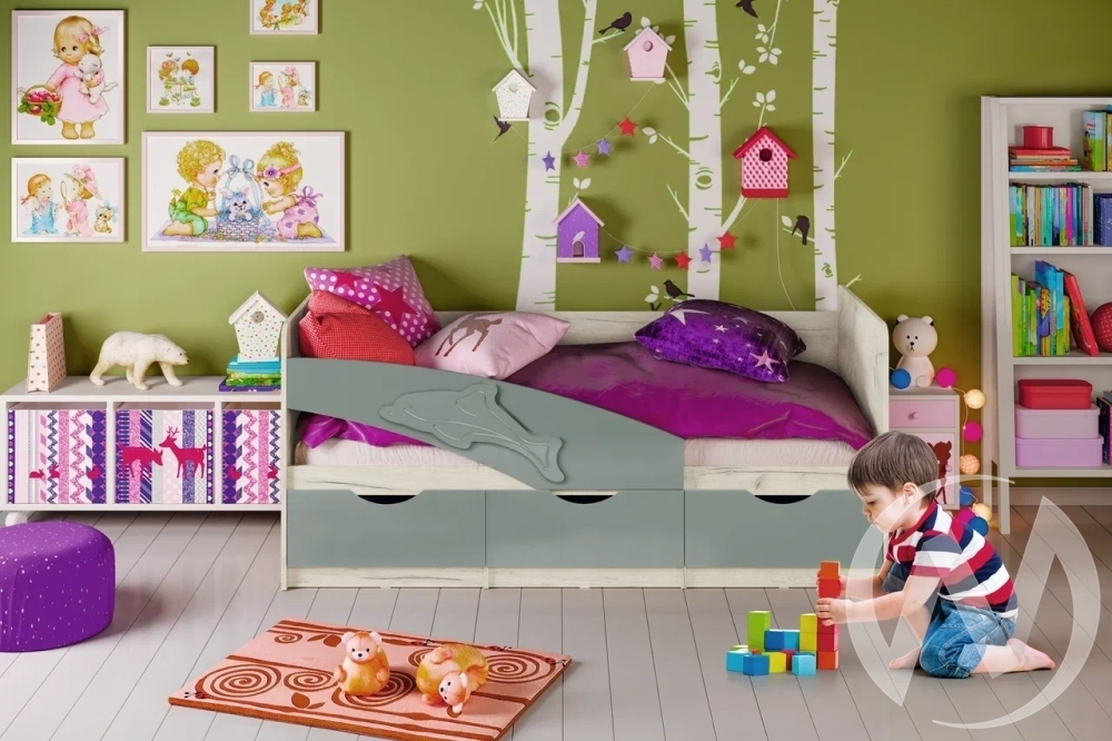 Кровать 1;8*0;8м Дельфин №1 (дуб крафт белый/шарли бриз)