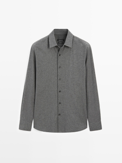 Massimo Dutti Меланжевая рубашка классического кроя с рельефным узором в клетку, маренго