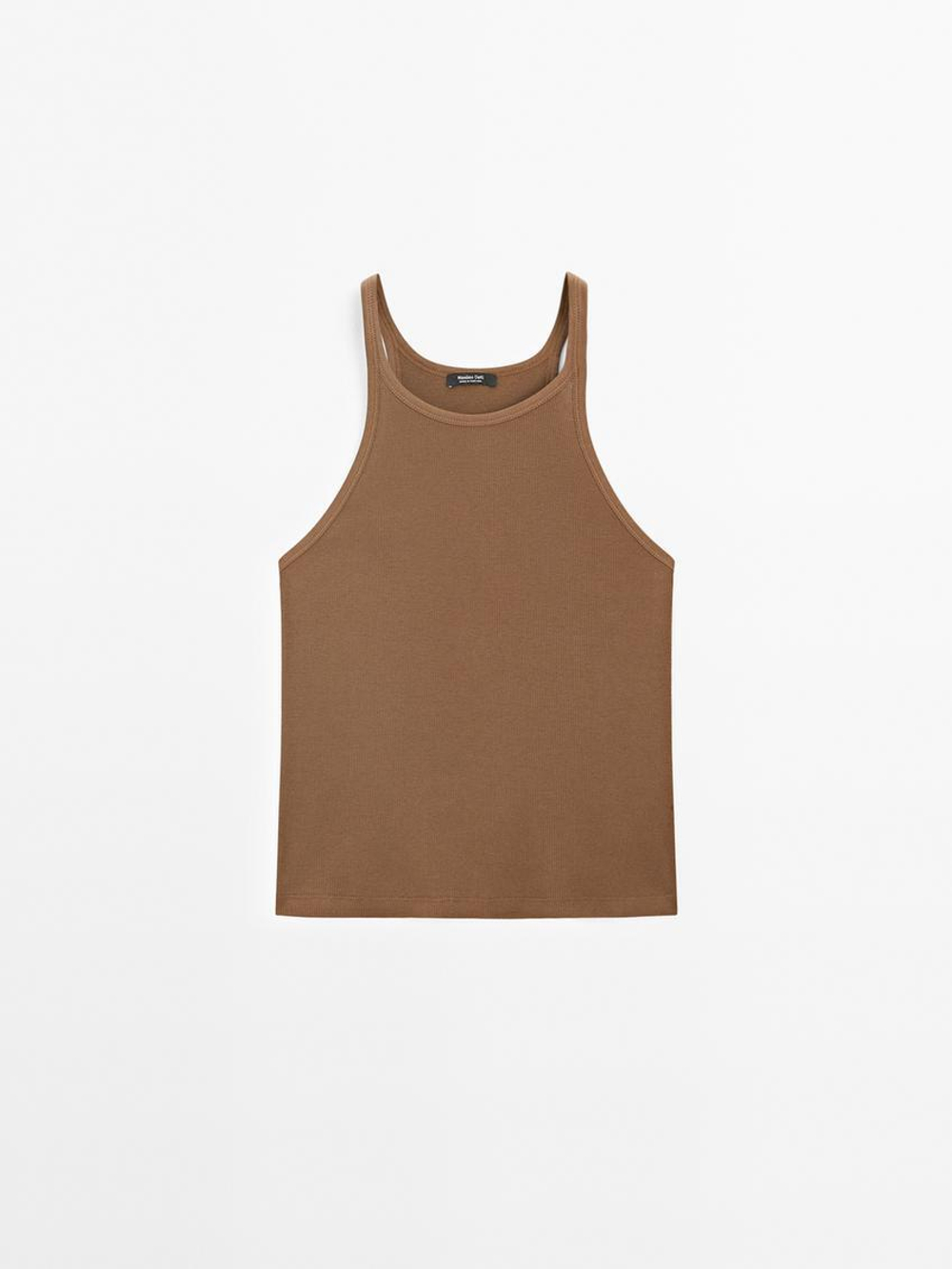 Massimo Dutti Топ из 100% хлопка на бретелях, коричневый