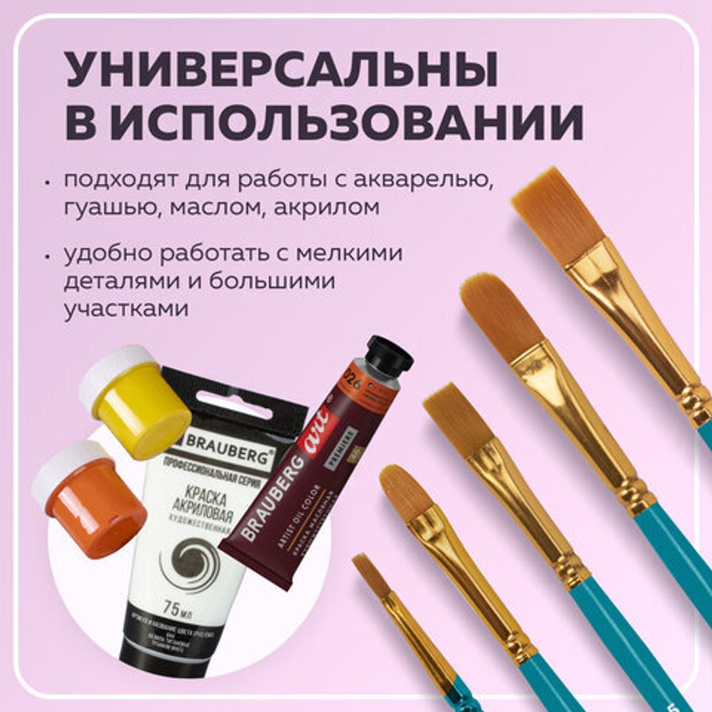 Кисти синтетика BRAUBERG, НАБОР 10 шт., синие (Круглые; Овальные; Плоские; Лайнеры), 201030