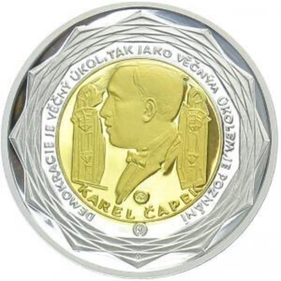 ЧЕХИЯ, 1999, МЕДАЛЬ [БИМЕТАЛЛ: ЗОЛОТО + СЕРЕБРО] [KAREL ČAPEK]