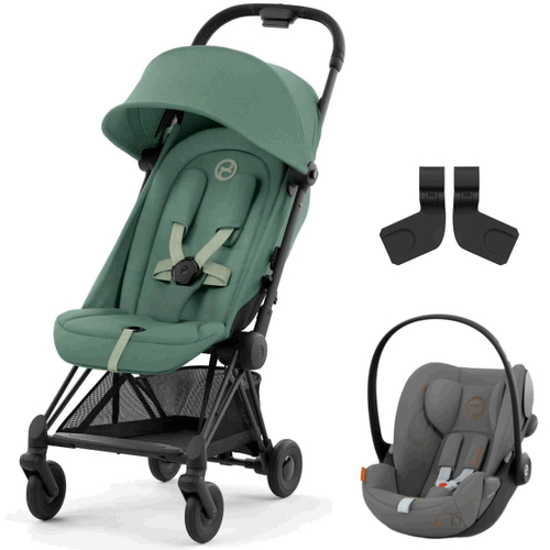 Коляска Cybex Coya Matt Black Frame Cloud G i-Size Lava Grey 2 в 1 Leaf Green с дождевиком и бампером