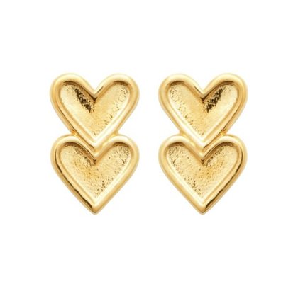пусеты два сердечка в позолоте (mini)