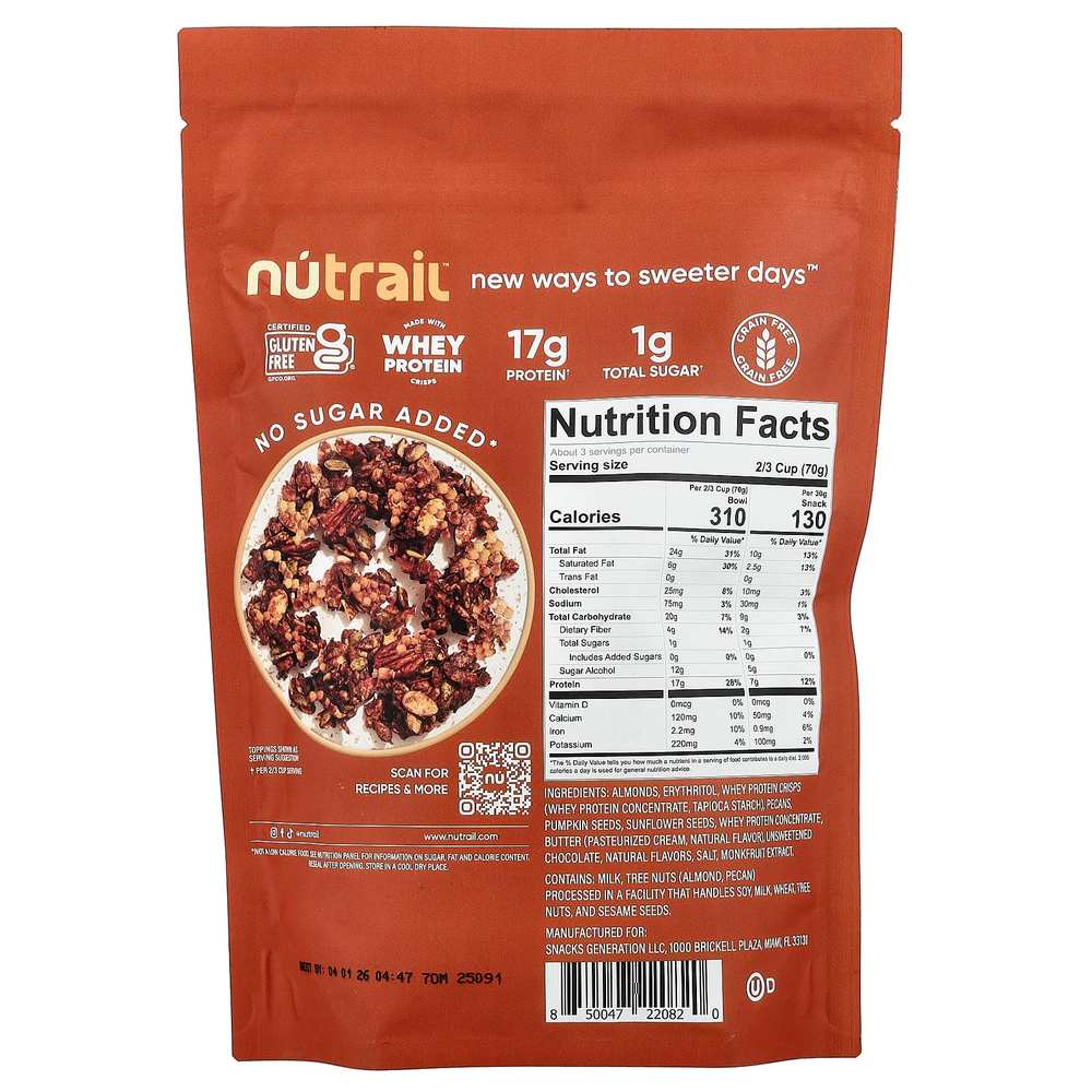 NuTrail, протеиновая гранола с орехами, шоколад, 227 г (8 унций)