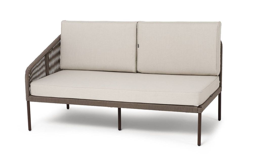 "Канны" правый модуль плетеный из роупа, каркас алюминий коричневый (RAL8016) муар, роуп коричневый круглый, ткань бежевая 035