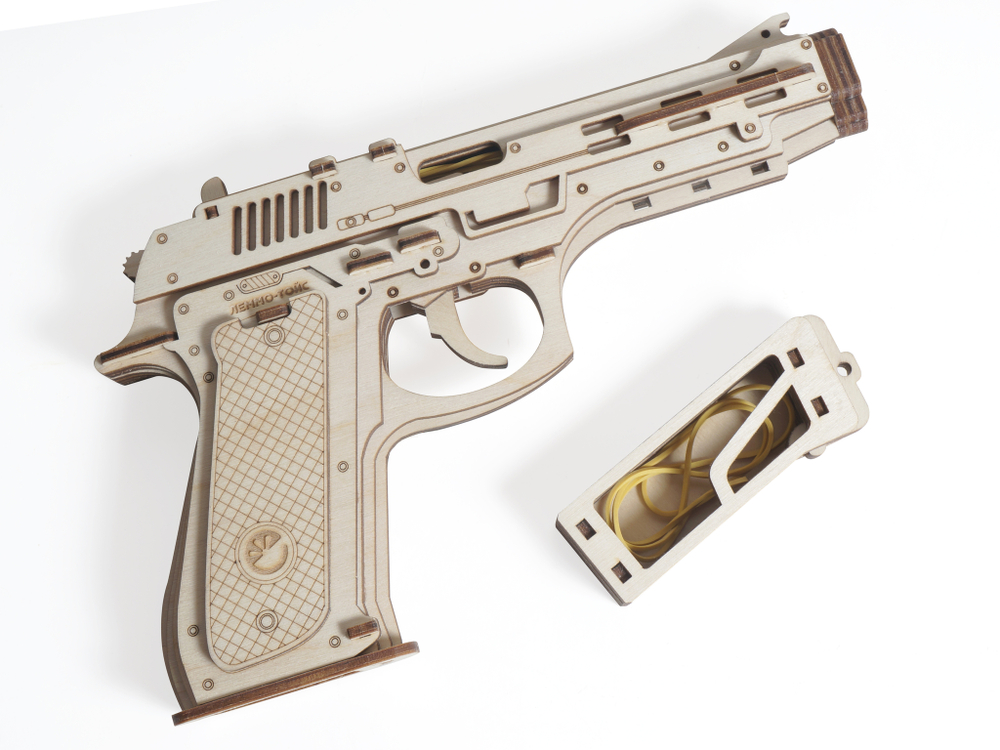 Конструктор 3D деревянный Lemmo Пистолет-резинкострел с мишенями