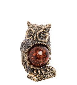 Народные промыслы AM-1866 Фигурка «Филин на пне» (латунь, янтарь)