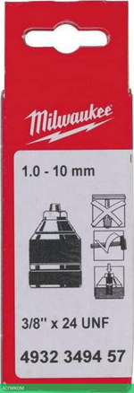 Патрон бесключевой Milwaukee 3/8"х24 1-10мм (4932349457)