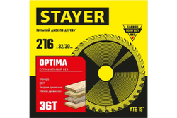 Пильный диск по дереву STAYER Optima 216x32/30 мм, 36Т, оптимальный рез 3681-216-32-36_z01