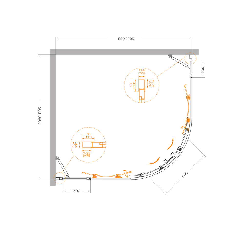 Душевой уголок Cezares MOLVENO-RH-22-120/110-P-Cr, 120х110х195, профиль хром, стекло Punto матовое