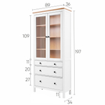 Шкаф-витрина Хемнэс Hemnes/Кымор, 3 ящика, 90х198х37 см, белый/светло-коричневый