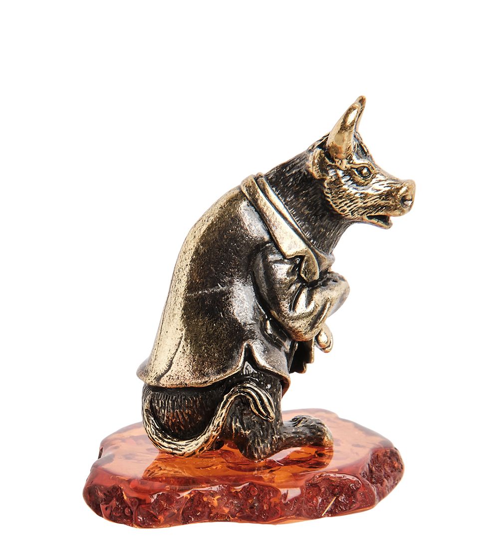 AM- 965 Фигурка «Бык с букетом» (латунь, янтарь)