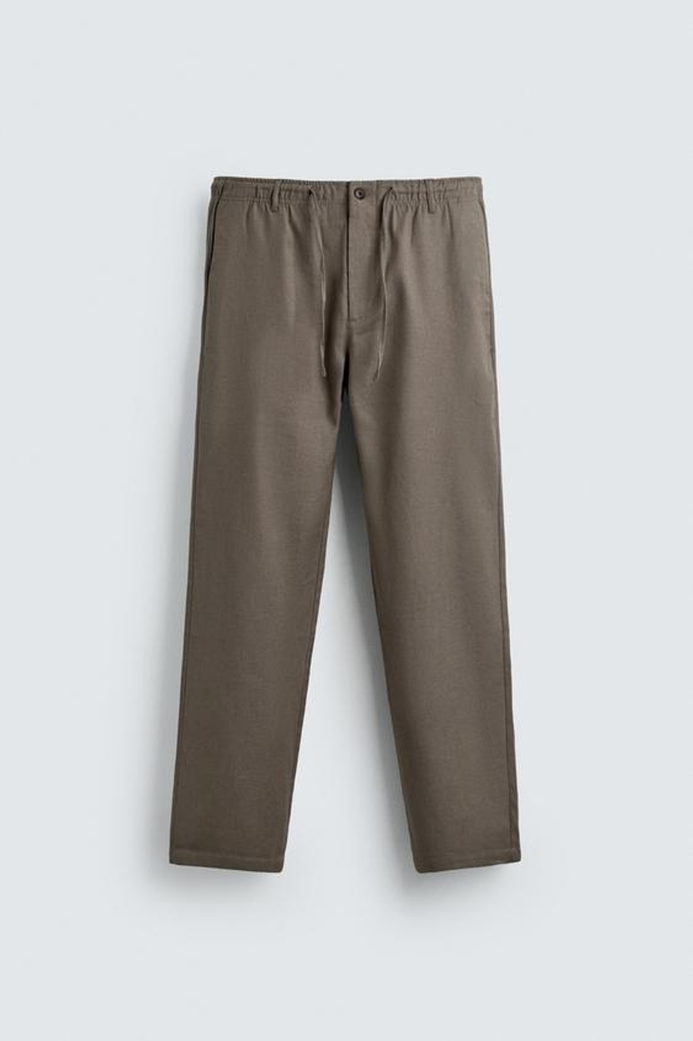 ZARA БРЮКИ RELAXED FIT ИЗ ХЛОПКА И ЛЬНА, СЕРО-КОРИЧНЕВЫЙ