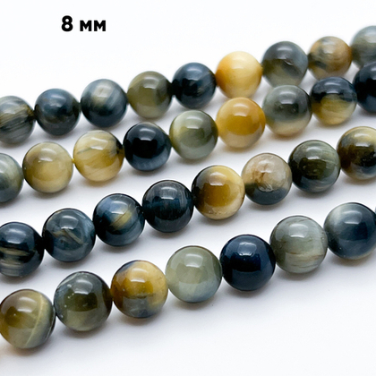 Тигрово-соколиный глаз бусины, диаметр около 8,3-8,6 мм, цена за 11-12 шт (1/4 нити)