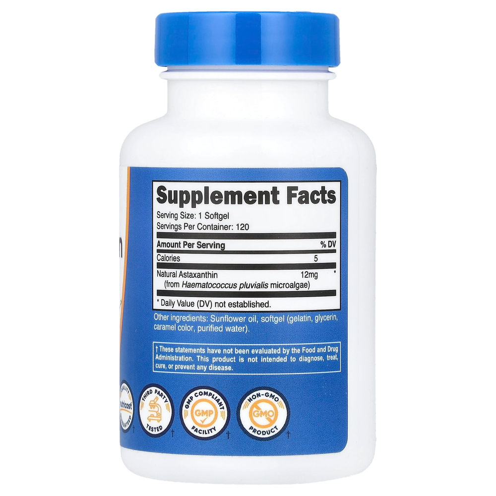 Nutricost, астаксантин, 12 мг, 120 капсул